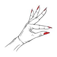 longue rouge ongles main tiré geste esquisser vecteur illustration ligne art