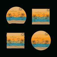 rétro le coucher du soleil plage T-shirt conception prêt modèle graphique vecteur illustration, Années 90 affligé ancien, été vacances avec paume des arbres insignes, Années 70 vieux coloré style, lever du soleil ensoleillement vague Toile