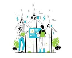 renouvelable énergie concept. vecteur illustration de nettoyer électrique énergie de renouvelable sources, soleil, et vent. durable vert énergie, renouvelable énergie sources, et vert électricité