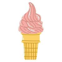 isolé dessin animé rose la glace crème dans une gaufre cône dans plat vecteur style sur blanc Contexte. été aliments.