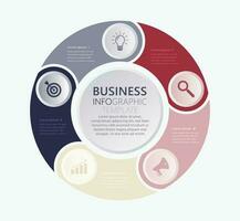 affaires infographie modèle, La publicité tarte graphique présentation, cinq pas flux de travail cercle diagramme vecteur