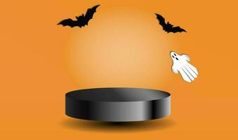 podium pour le présentation de des biens sur un Orange studio arrière-plan, le concept de Halloween ventes, achats, produit La publicité vecteur