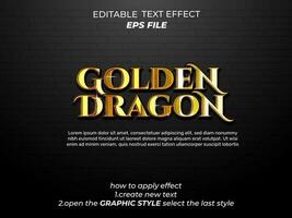 d'or dragon texte effet, typographie, 3d texte. vecteur modèle