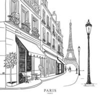 main tiré Paris ville coin. noir et blanc vecteur ligne illustration