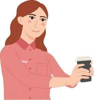 femelle employé de bureau magasin représentant des ventes salutation et café illustration graphique dessin animé art vecteur