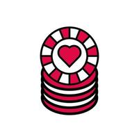 Jetons de pile de casino avec icône isolé coeur vecteur