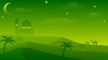 islamique paysage vecteur illustration. mosquée paysage avec Montagne colline et brillant ciel. Contexte paysage pour Islam religion et musulman foi. fond d'écran de conception Montagne avec mosquée silhouette