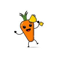 carotte personnage conception Icônes en portant une trophée avec drôle, marrant et adorable expressions vecteur