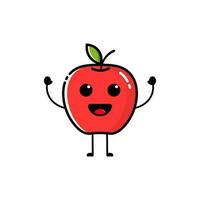 un Pomme personnage icône porter une planche et avec une mignonne expression, fruit, pomme, rouge, conception, icône, personnage, nourriture vecteur