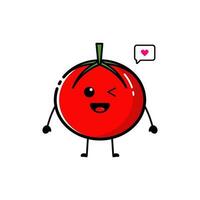 tomate personnage qui est élevage tous les deux mains avec une mignonne expression vecteur