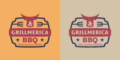 grillmerica un barbecue steak grillage ancien badge logo emblème ellegant nettoyer et grunge affligé vecteur