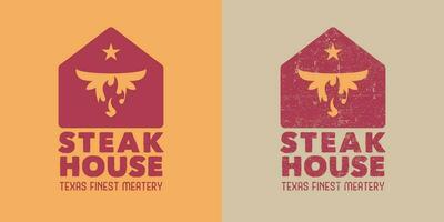 steak House logo avec vache tête et étoile vecteur