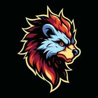 Lion tête mascotte logo pour esport. Lion T-shirt conception. isolé sur noir Contexte vecteur