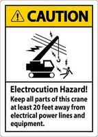 mise en garde signe électrocution danger, garder tout les pièces de cette grue à moins 20 pieds une façon de électrique Puissance lignes et équipement vecteur
