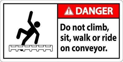 danger étiquette faire ne pas grimper, s'asseoir, marcher ou balade sur convoyeur vecteur