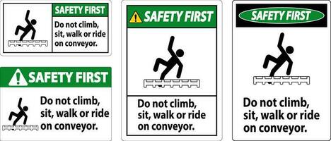 sécurité premier étiquette faire ne pas grimper, s'asseoir, marcher ou balade sur convoyeur vecteur