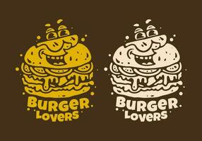 Burger mascotte personnage avec content visage vecteur