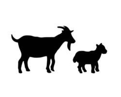 chèvre et enfant silhouette dans noir couleur. mammifère ferme national animal. bébé chèvre a cornes. vecteur illustration à propos famille. symbole de Viande et Lait