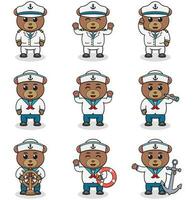 marrant ours marins ensemble. mignonne ours personnages dans capitaine casquette dessin animé vecteur illustration.