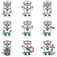 marrant Loup marins ensemble. mignonne Loup personnages dans capitaine casquette dessin animé vecteur illustration. ensemble de mignonne marrant peu marins vecteur illustration. mignonne marrant animaux marins.