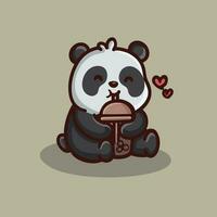 mignonne Panda en buvant boba illustration vecteur
