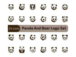 une ensemble de noir Panda et ours logo vecteur icône conceptions, tee-shirts, emblèmes, insignes, broderie et autre impression dessins par dit art logo