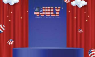 indépendance journée Etats-Unis vente affiche bannière avec étape produit afficher cylindrique forme et de fête décoration vecteur