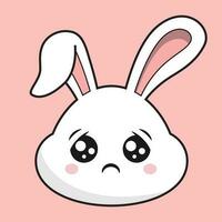 lapin inquiet triste visage lapin tête kawaii autocollant vecteur