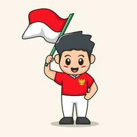 drapeau agitant dessin animé. plat personnage vecteur. indonésien indépendance journée vecteur