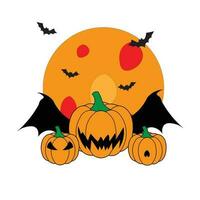 3d logo conception vecteur illustration. Trois effrayant citrouilles avec chauve souris ailes. avec Orange couleur. meilleur pour Halloween jour, logo, icône, affiche, salutation carte, T-shirt conception, concept, autocollant, promotion