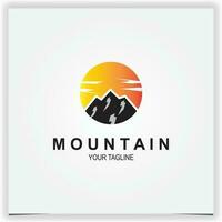 Montagne paysage avec rochers à lever du soleil logo prime élégant modèle vecteur eps dix