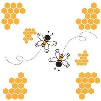 vecteur nid d'abeille ruche avec hexagone la grille cellules et abeille dessin animé logo sur blanc Contexte vecteur illustration. illustration prime conception vecteur eps10