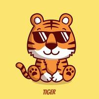 tigre avec des lunettes de soleil mignonne vecteur