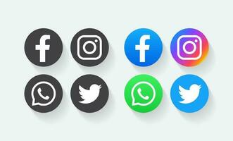 Facebook, Instagram, WhatsApp et Twitter Icônes ini noir et Couleur vecteur