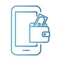 smartphone avec des billets d'argent dollars dans un style dégradé de portefeuille vecteur