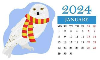 janvier mensuel calendrier 2024 avec une hibou vecteur