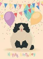 mignonne anniversaire sur invitation carte avec une content chat vecteur