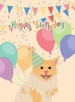 mignonne anniversaire sur invitation carte avec une content chat vecteur