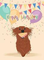 mignonne anniversaire sur invitation carte avec une content chien vecteur