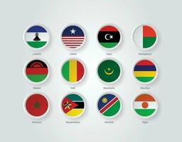 3d drapeau Icônes gaufrer cercle de Afrique des pays vecteur