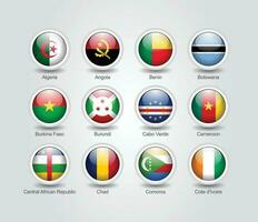 3d drapeau Icônes brillant cercle de Afrique des pays vecteur