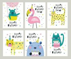 cartes de joyeux anniversaire avec des animaux. illustrations vectorielles vecteur