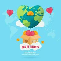 charité journée septembre 5e avec Terre ballon foyer formes et pièce de monnaie illustration vecteur