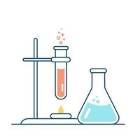 rond et à fond plat flacons, tester tubes avec solutions et réactifs. chimique réaction. illustration sur le sujet de chimie, biotechnologie, la biologie. vecteur