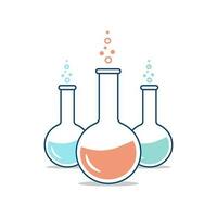 rond et à fond plat flacons, tester tubes avec solutions et réactifs. chimique réaction. illustration sur le sujet de chimie, biotechnologie, la biologie. vecteur