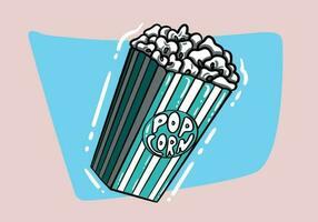 pop corn main tiré vecteur. pop maïs, cinéma film boîte, nourriture seau, film collation, sac récipient pop corn esquisser. isolé Couleur illustration vecteur