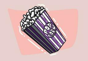 pop corn main tiré vecteur. pop maïs, cinéma film boîte, nourriture seau, film collation, sac récipient pop corn esquisser. isolé Couleur illustration vecteur