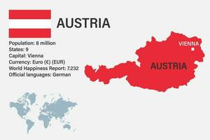 très détaillé L'Autriche carte avec drapeau, Capitale et petit carte de le monde vecteur