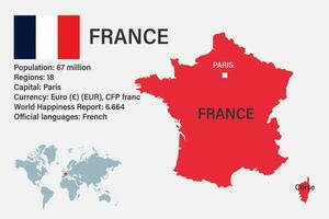 très détaillé France carte avec drapeau, Capitale et petit carte de le monde vecteur