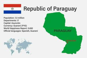 très détaillé paraguay carte avec drapeau, Capitale et petit carte de le monde vecteur